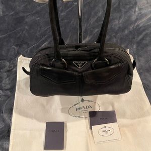 Prada black denim shoulder bag